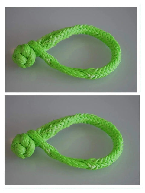 Soft Shackle 2 Pack Green 6mm By 80mm For Boating ATV UTV SUV 4x4 Truck Recovery With Recovery Rope Winch Shackle Easy To Undo No Pin Seize Lightweight Alternative To Metal Shackle, close-up view