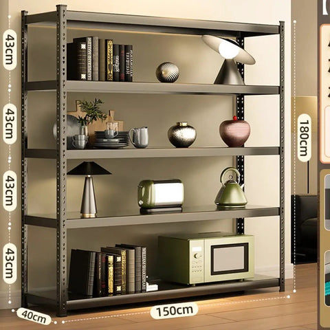 Heavy Duty Five Tier Metal Shelving Unit With Sturdy Adjustable Racks For Garage And Warehouse Sorting, 150cm wide, organized decor.