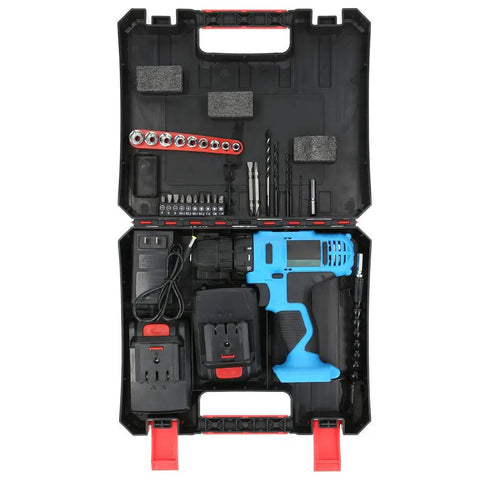 Heavy Duty Cordless Impact Hammer Drill With 48 Nm Adjustable Torque And Multi Speed Trigger For Drilling Wood Metal Concrete Tough As Nails Battery Powered Workhorse That Gets Any Job Done Smooth in carrying case with accessories.