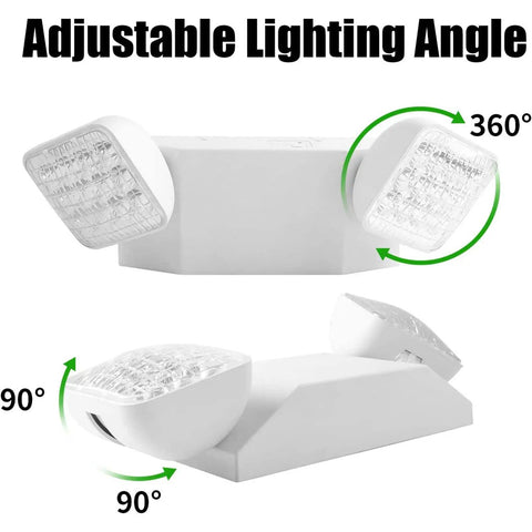 Commercial Emergency Light Fixture With Two Adjustable LED Heads And Backup Batteries UL Certified White Exit Lighting 6 Pack