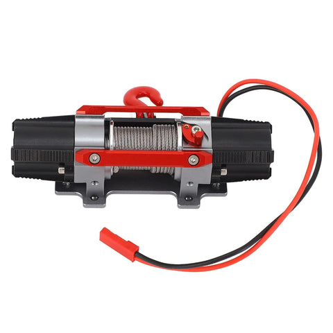 Rock Solid CNC Dual Motor Winch For RC Cars offering serious tow power with red hook, heavy-duty alloy and cable for 1/10 trucks.