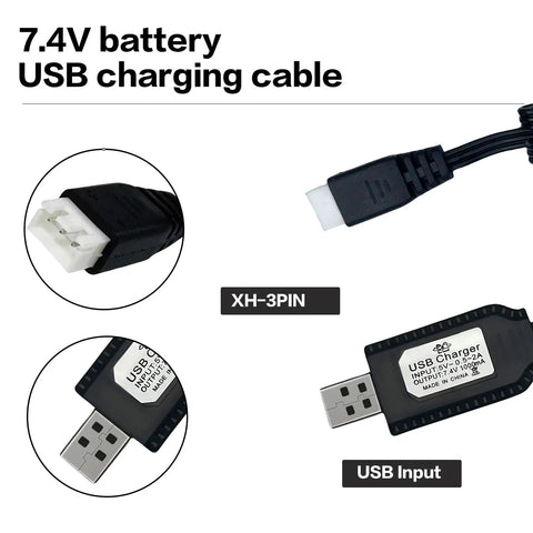 7.4V USB Charger Cable With XH3Pin Plug For RC Cars Planes Tanks Boats And Other Remote Control Toys Dope Universal