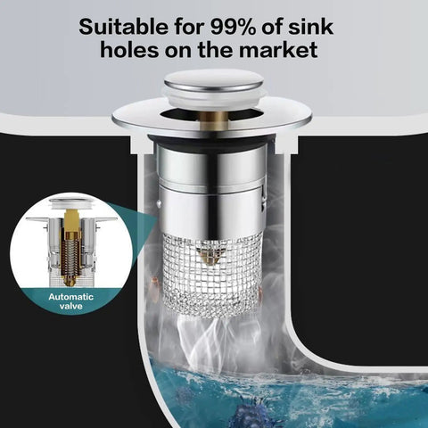 Heavy Duty Stainless Steel Sink Drain Strainer And Stopper showing automatic valve mechanism for fast drainage.