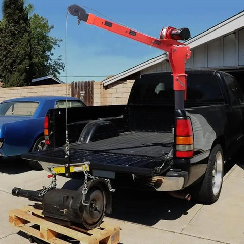 Heavy Duty Folding Truck Bed Crane With 4000 Lb Electric Winch Smooth 360 Swivel Jib Boom galvanized steel hoisting engine loads.