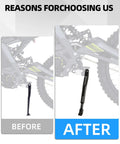 6061 Aluminum CNC Dirt Bike Kick Stand With Adjustable Height for Surron Light Bee comparison before after