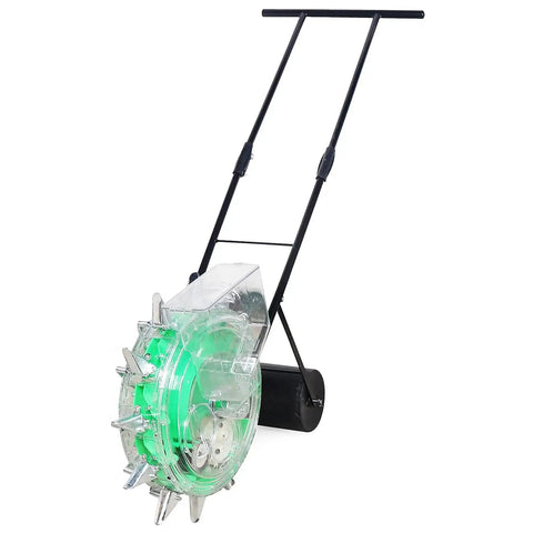Handheld Roller Seeder And Fertilizer Spreader For Precision Planting, Multi Seed Planter With Six Nozzles, transparent body