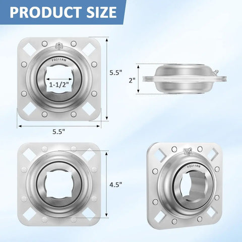 FD211RM Direct Swap Disc Harrow Bearing With One Point Five Inch Square Bore And Flange Mount dimensions and design