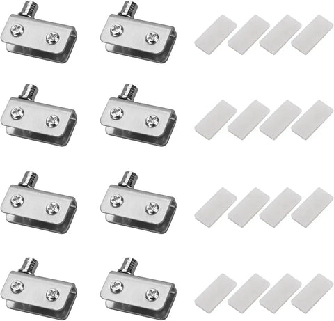 Rock Solid Stainless Steel Pivot Hinges Set For 5 To 8mm Glass Cabinets And Shower Doors With Magnetic Catch Rust Resistant Includes 4 Pairs 40x10x20mm Silver, showing eight stainless steel hinges and accompanying components.