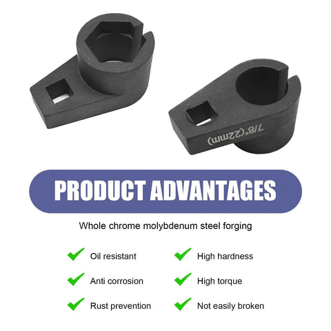 Offset Oxygen Sensor Socket 3/8 Drive 7/8 Inch 22mm 6-Point O2 Sensor Wrench Tool Protect Wires During Install Universal Fit