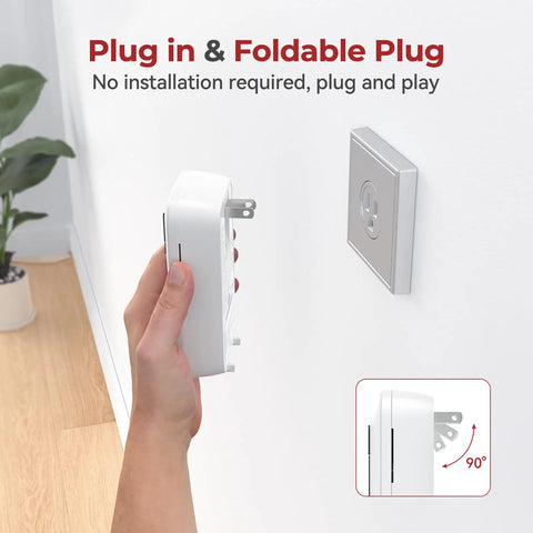 Dead Simple Plug In Carbon Monoxide Detector With 10 Year Battery Backup Ironclad Wall Outlet Monitoring, shown being held for plug-in.