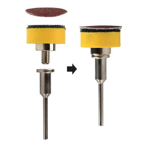 100 Pcs 1 Inch Sanding Disc Kit With Hook And Loop Backing Pads One Eighth Inch Shank For Dremel Rotary Tool assembly view