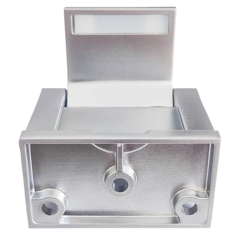 Heavy Duty Lockdown Door Reinforcer For Inswing Doors With Privacy Latch. Silver zinc alloy casing with dual screw holes.