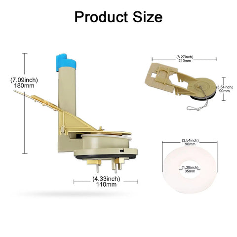 Premium Quality 3 Inch Flush Valve Replacement For One Piece Toilets With Slick Water Pressure Regulation And No Sweat DIY Swap For Toto And Home Plumbing product dimensions showcasing valve and flapper sizes.