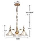 3 Light Modern Pendant Chandelier Ceiling Lamp With Glass Shade For Dining Room Kitchen Entryway Living Room Bedroom Foyer American Style Luxury Lighting Fixture shown with adjustable brass chain and glass shades.