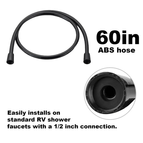 Badass Non Metallic Rv Shower Head And Hose Kit Featuring Zero Hassle Setup For Standard Two Hole Four Inch Valves Sleek Black Design hose 60in ABS material.