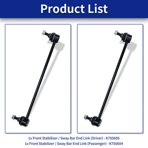 Sway Bar End Links Replacement Kit For Honda Civic 2012 2015 And Acura ILX 2013 2019 2 Pack K750604 K750605 Direct Fit Stabilizer Link Set For A Smoother Quieter Ride, front and rear view