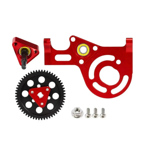 RC Transmission Gearbox For 1 By 10 Scale Crawlers Cheater Rigs Aluminum Alloy Transfer Case With Delrin Spur Gear Red Beefy Torque For Max Climb Power And Smooth Acceleration, red alloy parts