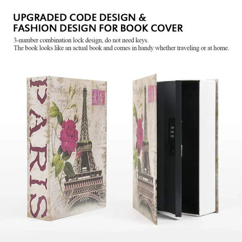 Hidden Book Safe With 3 Digit Combination Lock, Diversion Safe For Cash And Jewelry, Paris Eiffel Tower Design, 9.5x6.2x2.2 Inch