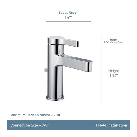 Vichy Chrome One Handle Modern Bathroom Faucet With Single Hole Mount and Easy Temperature Control, side profile view