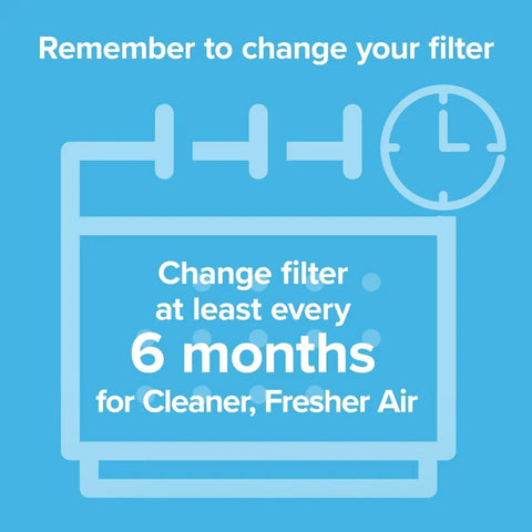 Reminder graphic to change F1 Room Air Purifier Filter True HEPA Premium Allergen Bacteria And Virus Capture every 6 months