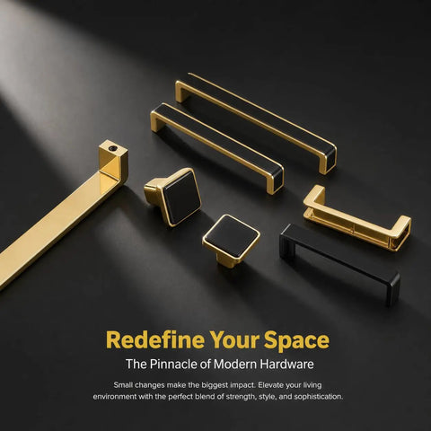 Sleek Black Gold Cabinet Pulls Five Pack With Matte Finish For Modern Kitchen Makeover Drawer Handles And Bathroom Vanity Swap That Brings Major Swag To Every Room, featuring gold and black accents.