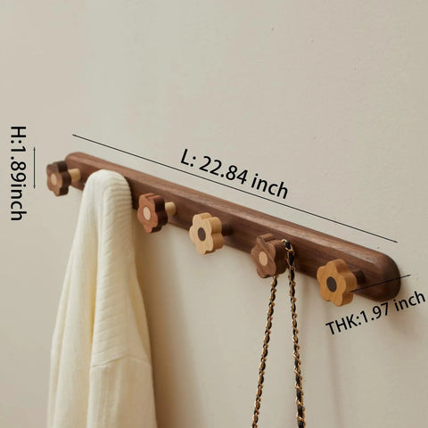 Dang Cute Flower Peg Wall Mount Coat Rack For Kids Crafted From Solid Walnut Wood Storage 22.84 inch with flower hooks