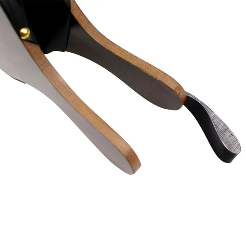 Kick Stubborn Embers Into Overdrive With These Beefy 15 Inch Fireplace Bellows Featuring A Rugged Faux Wood Body And Slick Leather Strap, close-up of the wooden handles.