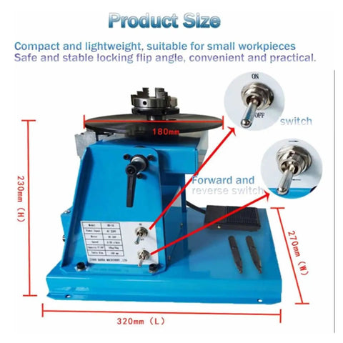 Heavy Duty Rotary Welding Positioner And 90 Degree Adjustable Tilting Table For Precision Metalwork Fabrication shown from the side with dimensions.