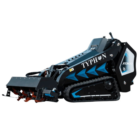 Heavy Duty Rotary Tiller Attachment For Stomp X1300 And Stomp 509 Mini Skid Steers 1050mm Wide Soil Cultivator shown on machine
