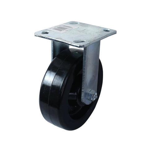 Rock Solid 6 Inch Phenolic Rigid Plate Caster Built Like A Tank For Heavy Hauls 840 Lb Load Capacity with cold forged steel mount.
