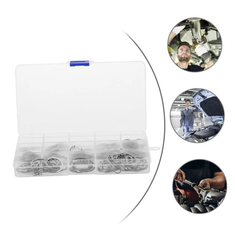 150 Pieces 304 Stainless Steel C Shaped Snap Rings Shaft Retaining Assortment Kit in clear plastic box with automotive use