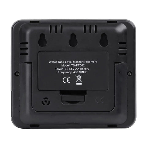 Back view of Ultrasonic Water Level Sensor Transmitter with Temperature Display, showing battery compartment and mounting options.