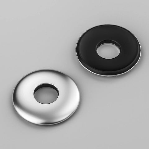 Two #10 x 1/2 sealing washers, 304 stainless steel with neoprene/EPDM bonded gasket, silver and black.