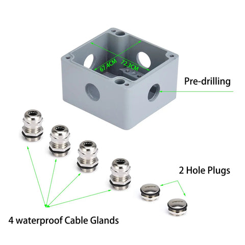 Heavy-Duty Aluminum Waterproof Junction Box IP66 Outdoor Explosion Proof Project Box for Industrial Use, Surface Mount, 80x76x60mm, cable glands