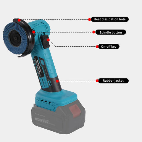 Brushless Mini Angle Grinder Cordless 18V Tool, 19500 RPM Portable Metal Grinding And Cutting with labeled features