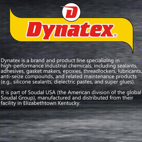 Dynatex logo with text describing product line and manufacturing location in Elizabethtown, Kentucky, USA.