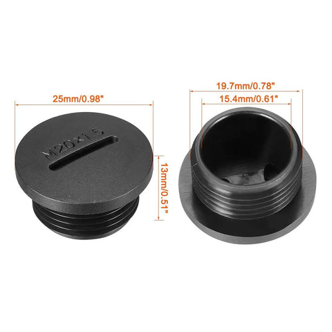 10 Pack M20 X 1.5mm Nylon Male Threaded Cable Gland End Caps Black, Panel Hole Plugs with size dimensions for electrical enclosures