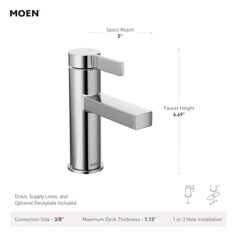 Beric Chrome Modern One-Handle Single Hole Bathroom Faucet With Drain Assembly And Optional Deck Plate For Your Bath Sink 84774