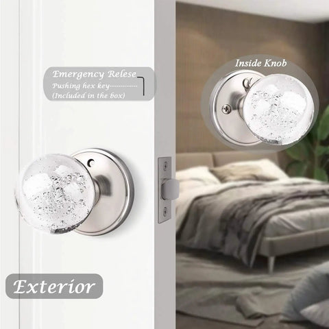 Clear Glass Privacy Door Knobs 6 Pack With Lock Heavy Duty Satin Nickel Interior Bedroom Bathroom Door Knobs Round Bubble Ball Handles Easy Push Button Lock And Emergency Wrench Included