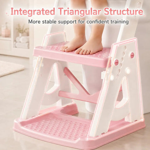 Close-up of Kid Approved 2 In 1 Potty Training Seat And Step Stool For Toddlers with integrated triangular structure and foot placement.