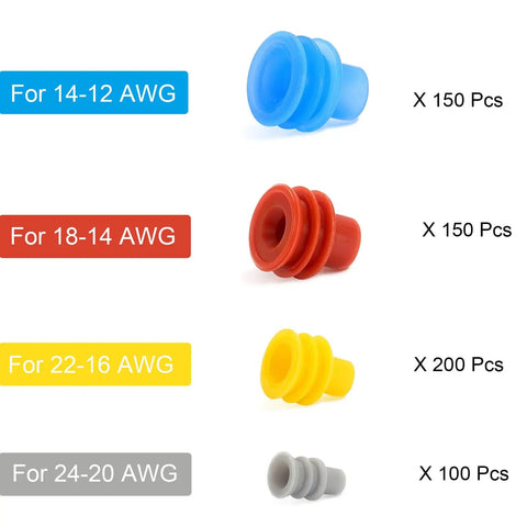 Color coded cable grommets for 12 to 24 gauge wiring projects from 600 Pack Of Durable Weather Pack Connector Wire Seals.