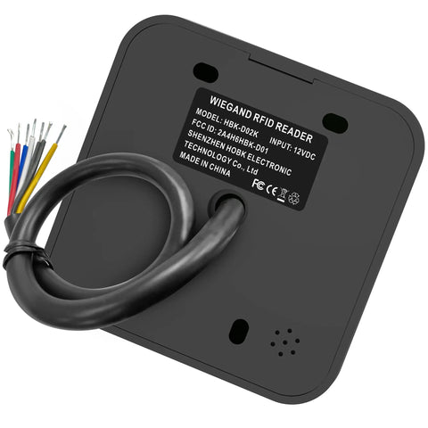 Back view of 125KHz Wiegand RFID Card Reader with Keypad 26 and 34 Bit EM ID for access control system, showing wiring connections.