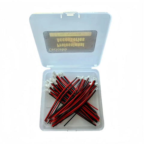 30 Piece 1.25mm JST 2 Pin Micro Connector Kit With 80mm 26AWG Red Black Wires for RC in plastic case