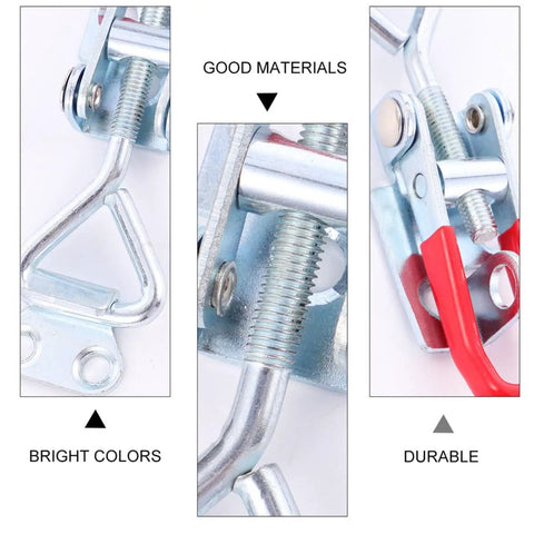 Close-up of Heavy Duty Adjustable Pull Latch Clamps Set Of 2 With Lock Hole Galvanized Iron Toggle Latches For Tool Boxes