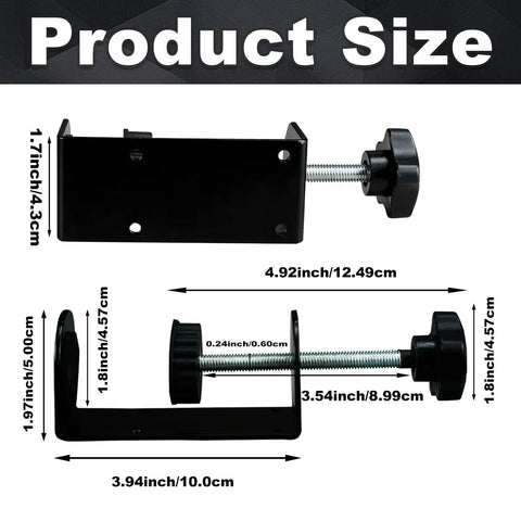 Dimensions and size guide for Four Piece Adjustable Patio Furniture Clips for Wicker Sectionals, showing clamp measurements.