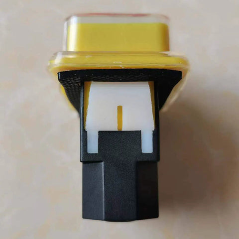 Top view of 4 Pin Waterproof Electromagnetic Pushbutton Switch, On Off, with durable black housing and yellow cap.