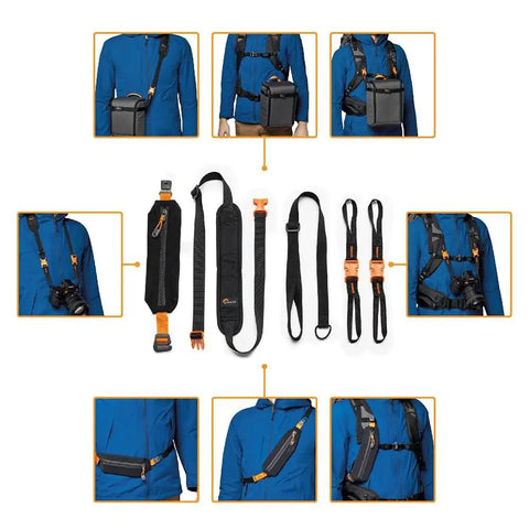 PhotoSport 24L AW III Hiking Camera Backpack With Side Access showing multiple carrying straps and configurations.