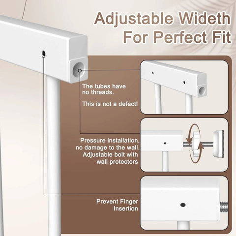 Kids Window Safety Guard, Adjustable 61.4 To 86.6 Inch Wide Interior Bar Gate, Childproof Window Barrier, White, Pressure Installation Guide