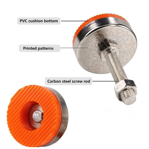 Heavy Duty 4 Pack Leveling Feet 3.9 Inch With PVC Antislip Base Pads And Carbon Steel Screws, Adjustable Height And Angle For Uneven Floors, Ideal For Mechanical Equipment, Assembly Lines, Shelves, And Work Tables. PVC base and carbon steel screw rod