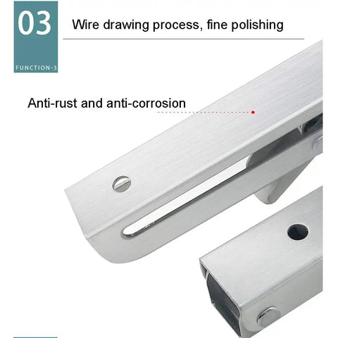 Close-up of Industrial Grade Folding Angle Brackets showing polished stainless steel, anti-rust design, and mounting holes.